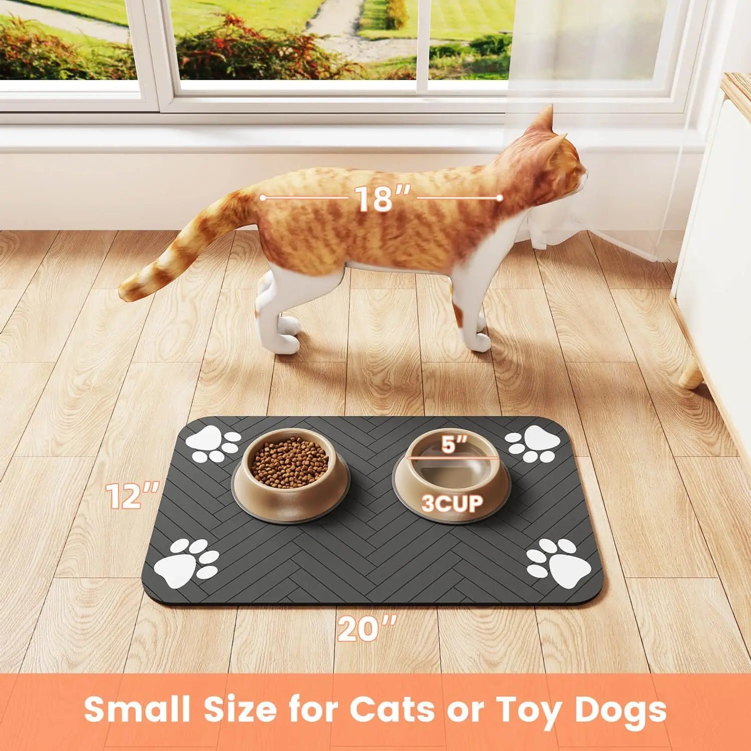 Absorbent Pet Feeding Mat with Waterproof Rubber Backing - Quick-Dry Placemat for Food and Water Bowls for Dogs and Cats
