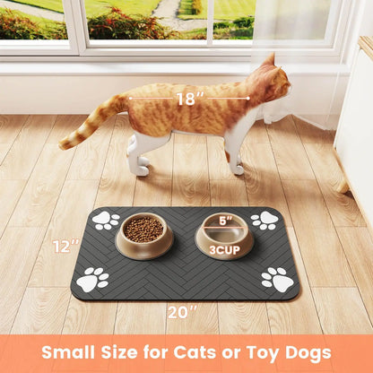 Absorbent Pet Feeding Mat with Waterproof Rubber Backing - Quick-Dry Placemat for Food and Water Bowls for Dogs and Cats